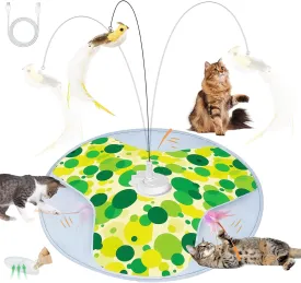 2025 Interactive Cat Toy, Rechargeable Automatic Cat Toys for Indoor Cats, Motion Activated Hide and Seek Cat Toy with Bird Cat Wand, Moving Feather for Bored Indoor Adult Cats/Kittens