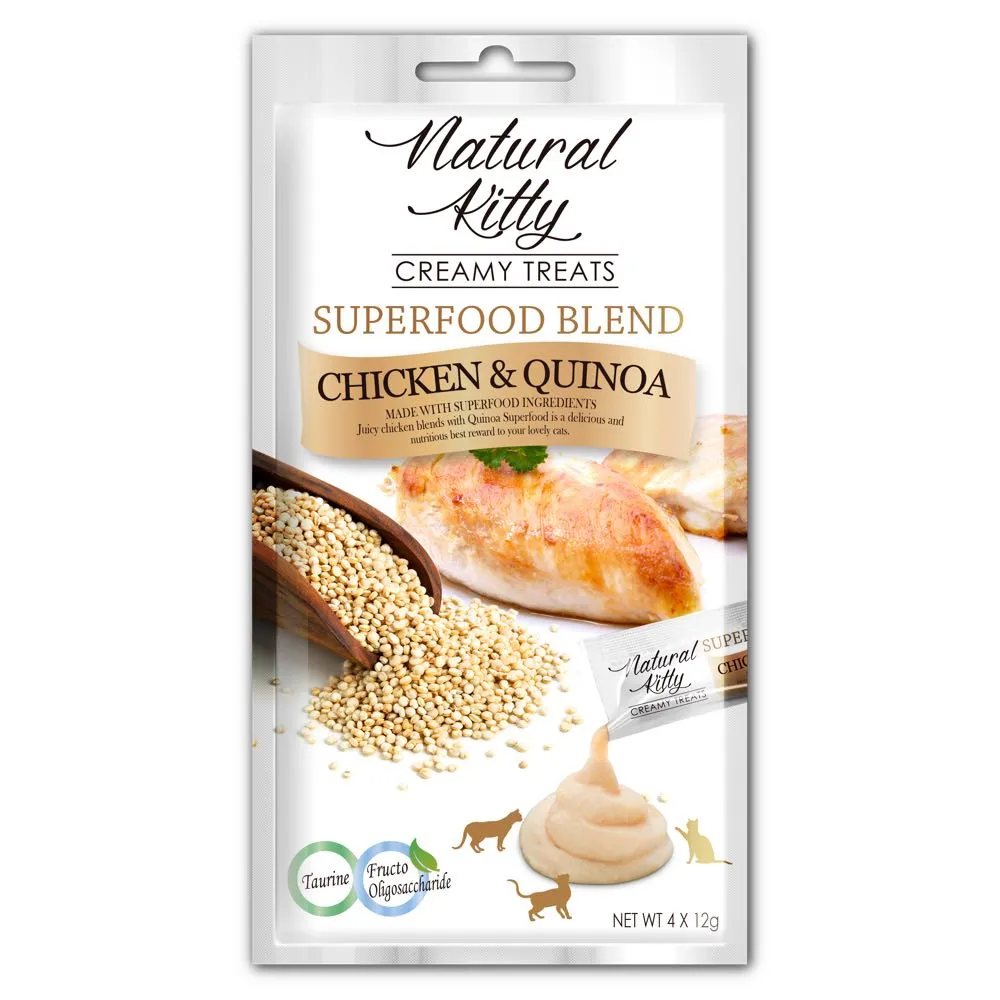 25% OFF (Exp 26Sep24): Natural Kitty Superfood Blend Chicken & Quinoa Creamy Liquid Cat Treats 48g