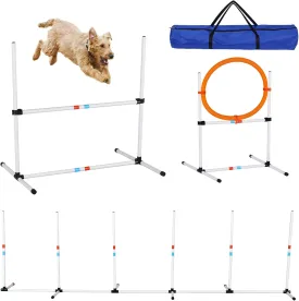 3 Piece Dog Agility Course Backyard Set, Agility Training Equipment for Dogs, Dog Agility Equipment with Weave Poles, Adjustable High Hurdles, Dog Hoop and Storage Bag