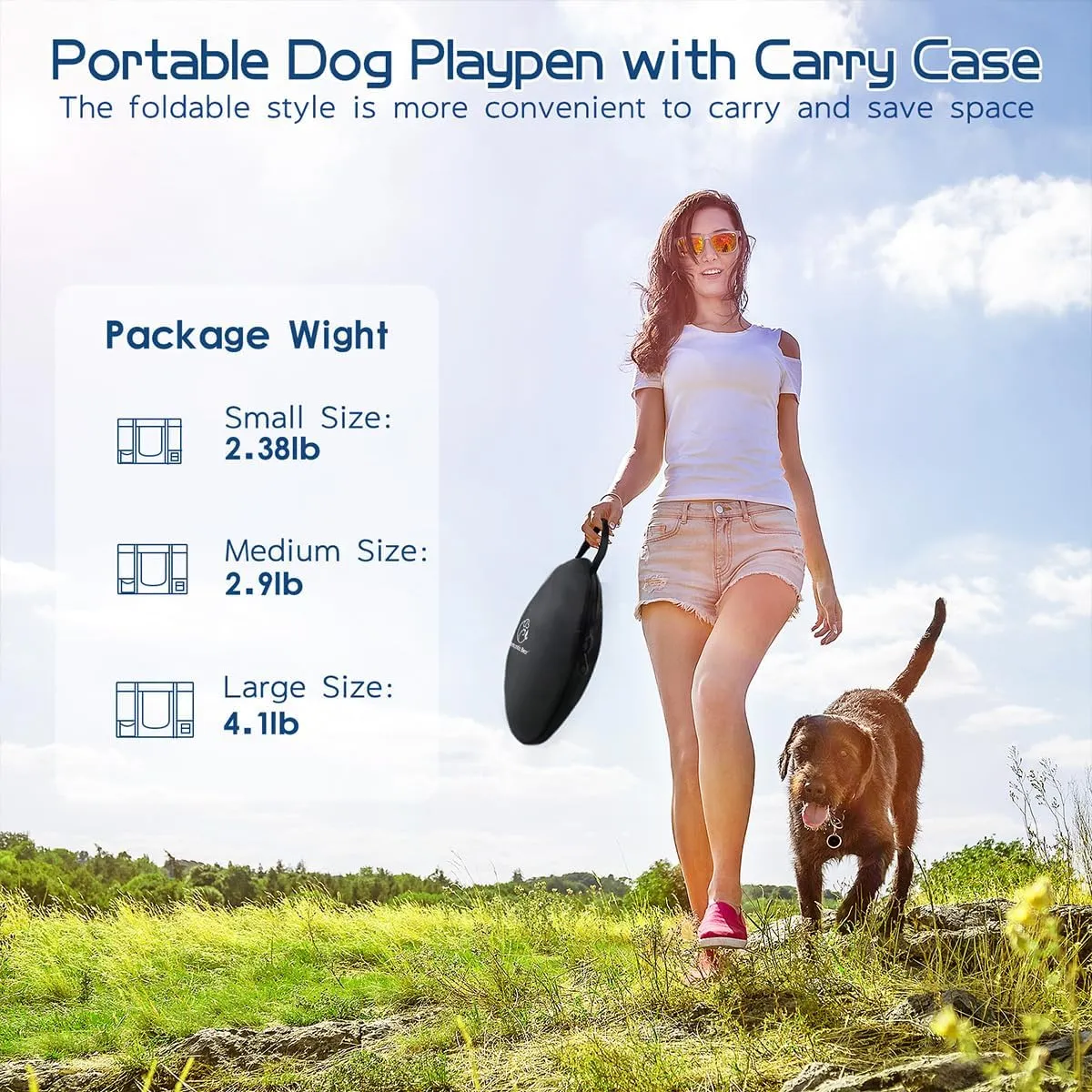44x34x24 Inches Dog Playpen,Pet Playpen,Foldable Puppy Cat Playpen,Portable Exercise Kennel Tent Crate,Water-Resistant Breathable Shade Cover,Indoor Outdoor Travel Camping Use for Small Animals(L)