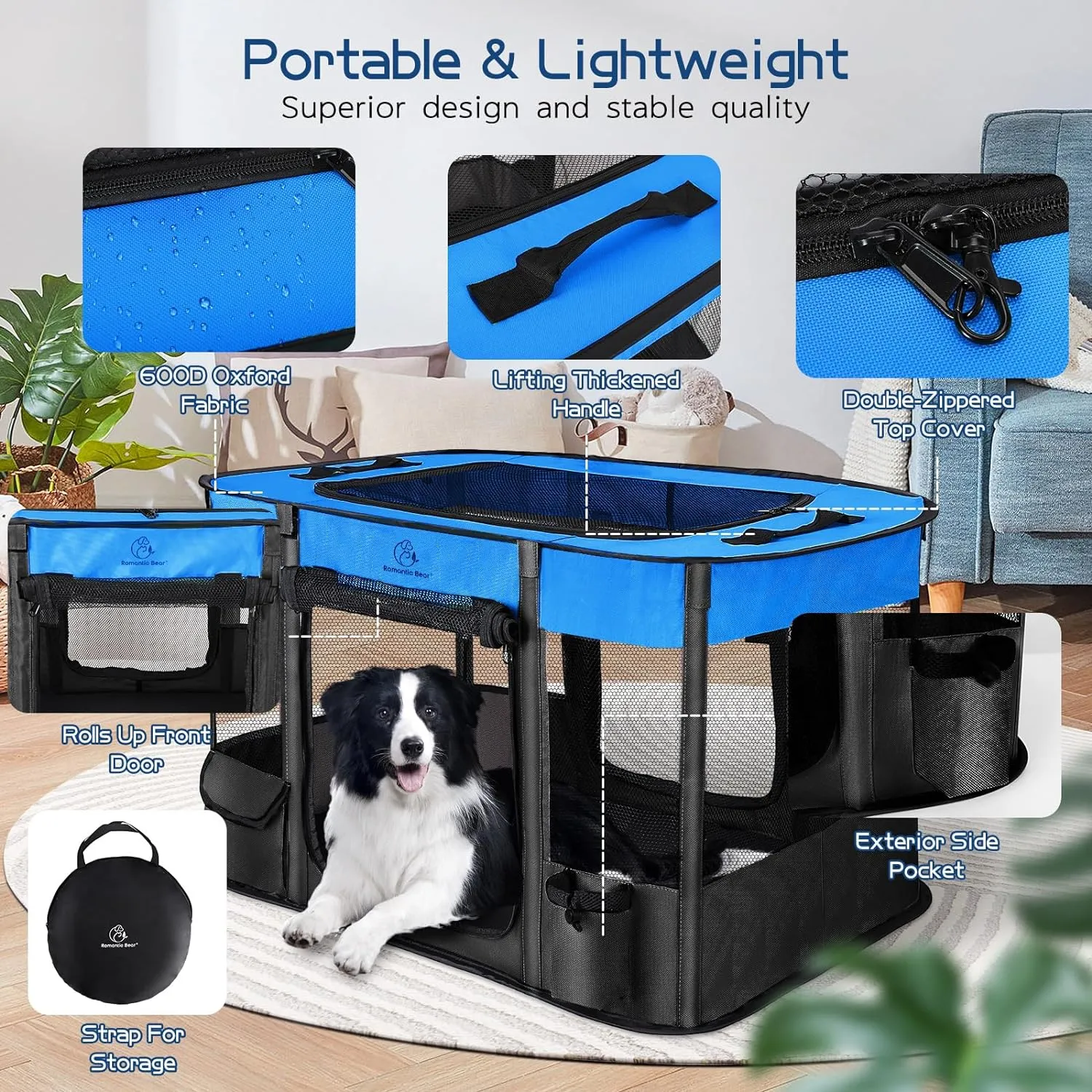 44x34x24 Inches Dog Playpen,Pet Playpen,Foldable Puppy Cat Playpen,Portable Exercise Kennel Tent Crate,Water-Resistant Breathable Shade Cover,Indoor Outdoor Travel Camping Use for Small Animals(L)
