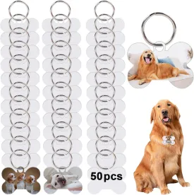 50 Pcs Sublimation Blank Dog Tags Bone Shaped DIY Double Sided Aluminum Dog ID Tags Bone Shaped Pet Name Tags Dog Collar Tags with Dogs and Cats
