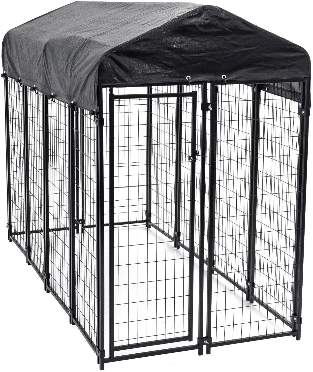 8ft x 4ft x 6ft Large Outdoor Dog Kennel Playpen Crate with Heavy Duty Welded Wire Frame and Waterproof Canopy Cover, Black (4 Pack)
