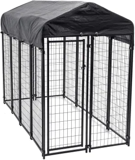 8ft x 4ft x 6ft Large Outdoor Dog Kennel Playpen Crate with Heavy Duty Welded Wire Frame and Waterproof Canopy Cover, Black (4 Pack)