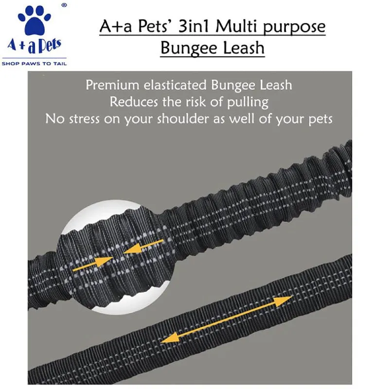 A a Pets' 3in1 Multi Purpose Bungee Leash to walk 2 Dogs- Green