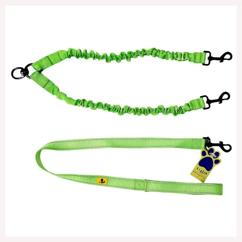 A a Pets' 3in1 Multi Purpose Bungee Leash to walk 2 Dogs- Green