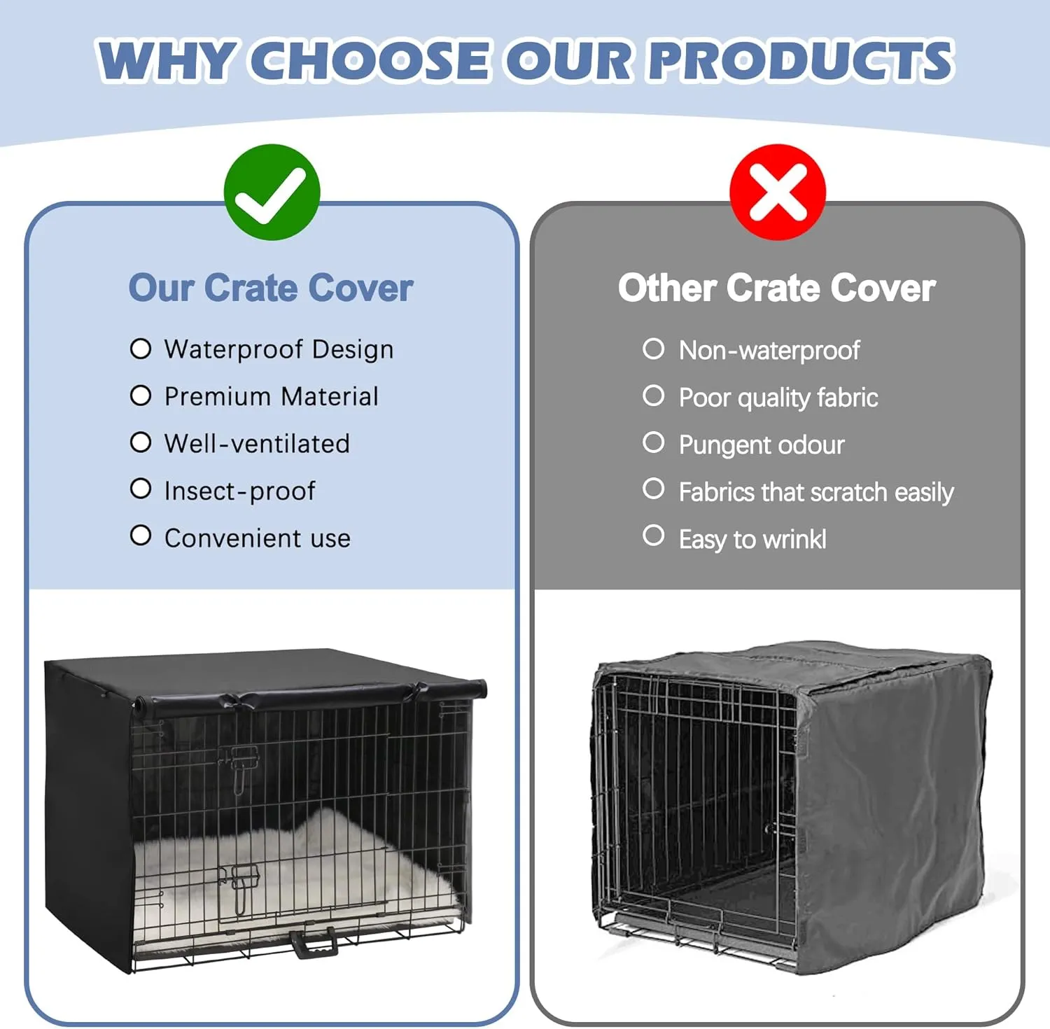 Akinerri Dog Crate Cover - Double Door Waterproof Pet Kennel Cover, Durable 600D Polyester Protective Cage Cover for 24/30/36/42/48 Inch Dog Crate - Black