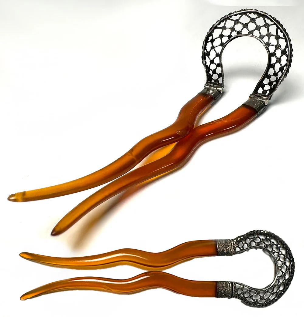 Antique French Cut Steel Hair Ornament #4, Tiara, Hinged to Blond Tortoise Shell Comb, c.1820s