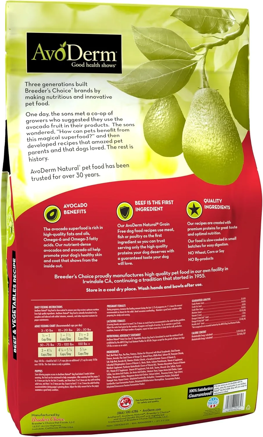 AvoDerm Grain Free Beef and Vegetables Recipe Dry Dog Food, All Life Stages, 24lb bag