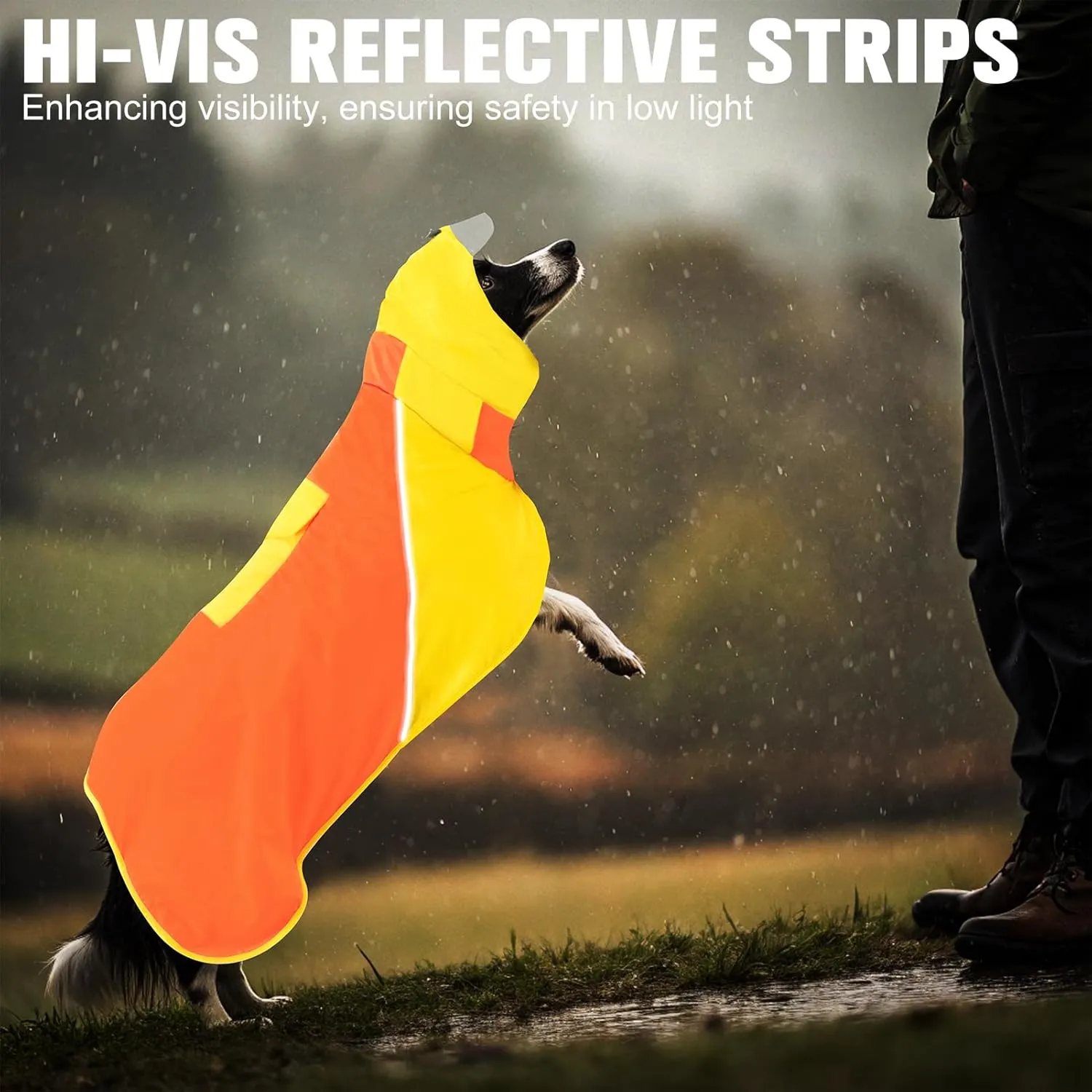 BINGPET Dog Raincoat & Jacket, Waterproof & Snowproof, Adjustable with Reflective Strips, Yellow-Orange, XL