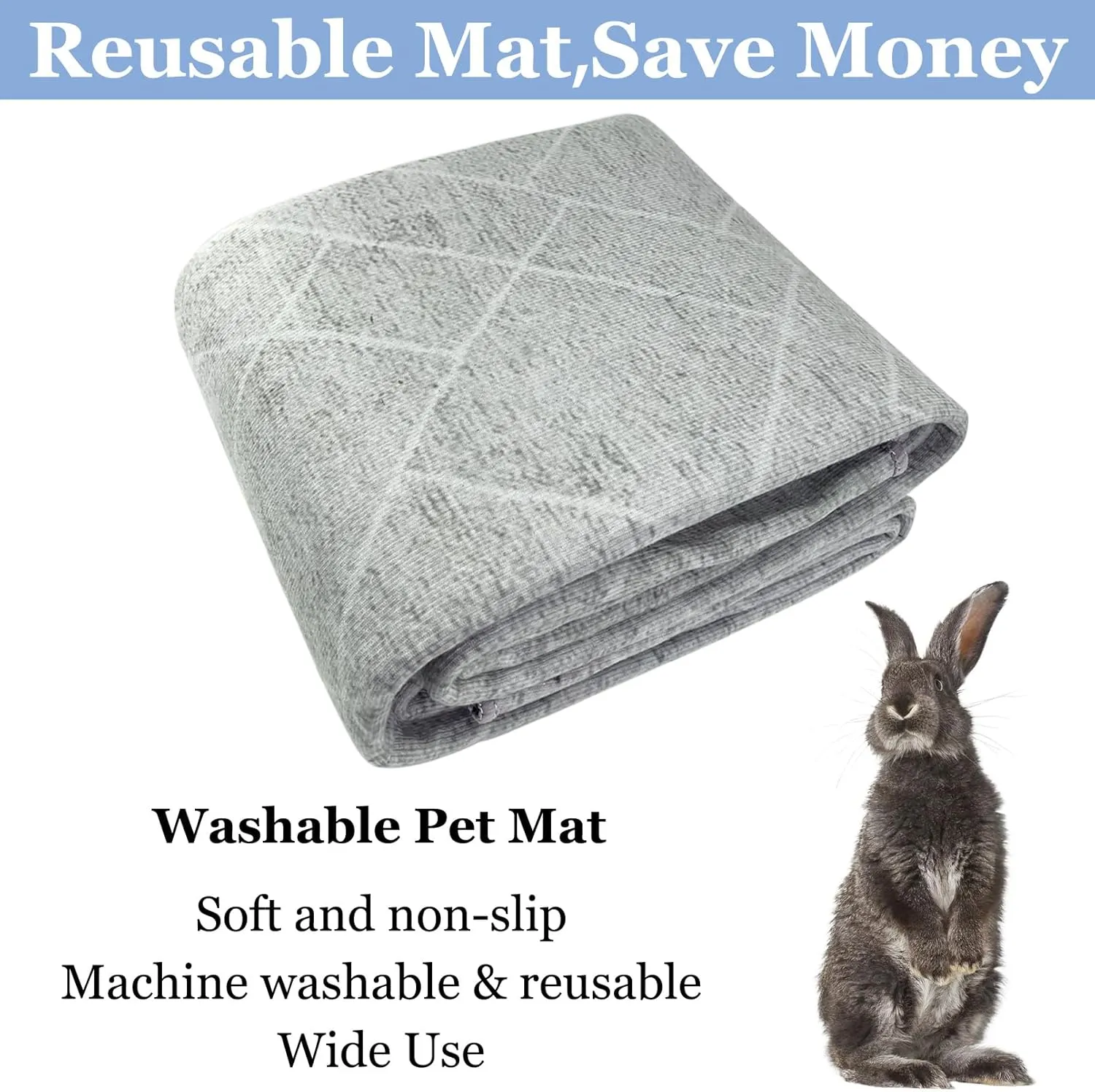 BNOSDM 91x63In Rabbit Cage Liner Extra Large Washable Bunny Mats Reusable Floor Protect Rug with Anti Slip Bottom Pet Dog Playpen Pad for Rabbit Puppy Guinea Pig Ferret, Grey