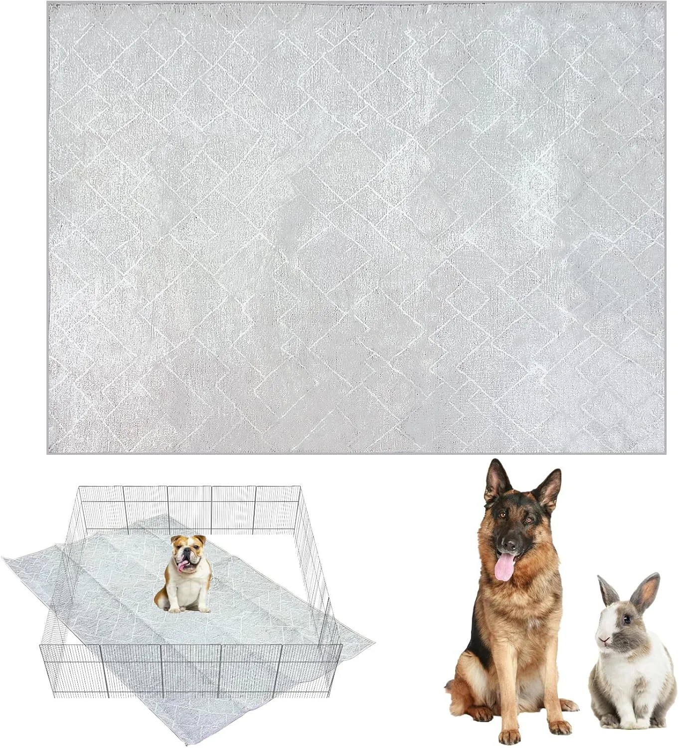 BNOSDM 91x63In Rabbit Cage Liner Extra Large Washable Bunny Mats Reusable Floor Protect Rug with Anti Slip Bottom Pet Dog Playpen Pad for Rabbit Puppy Guinea Pig Ferret, Grey