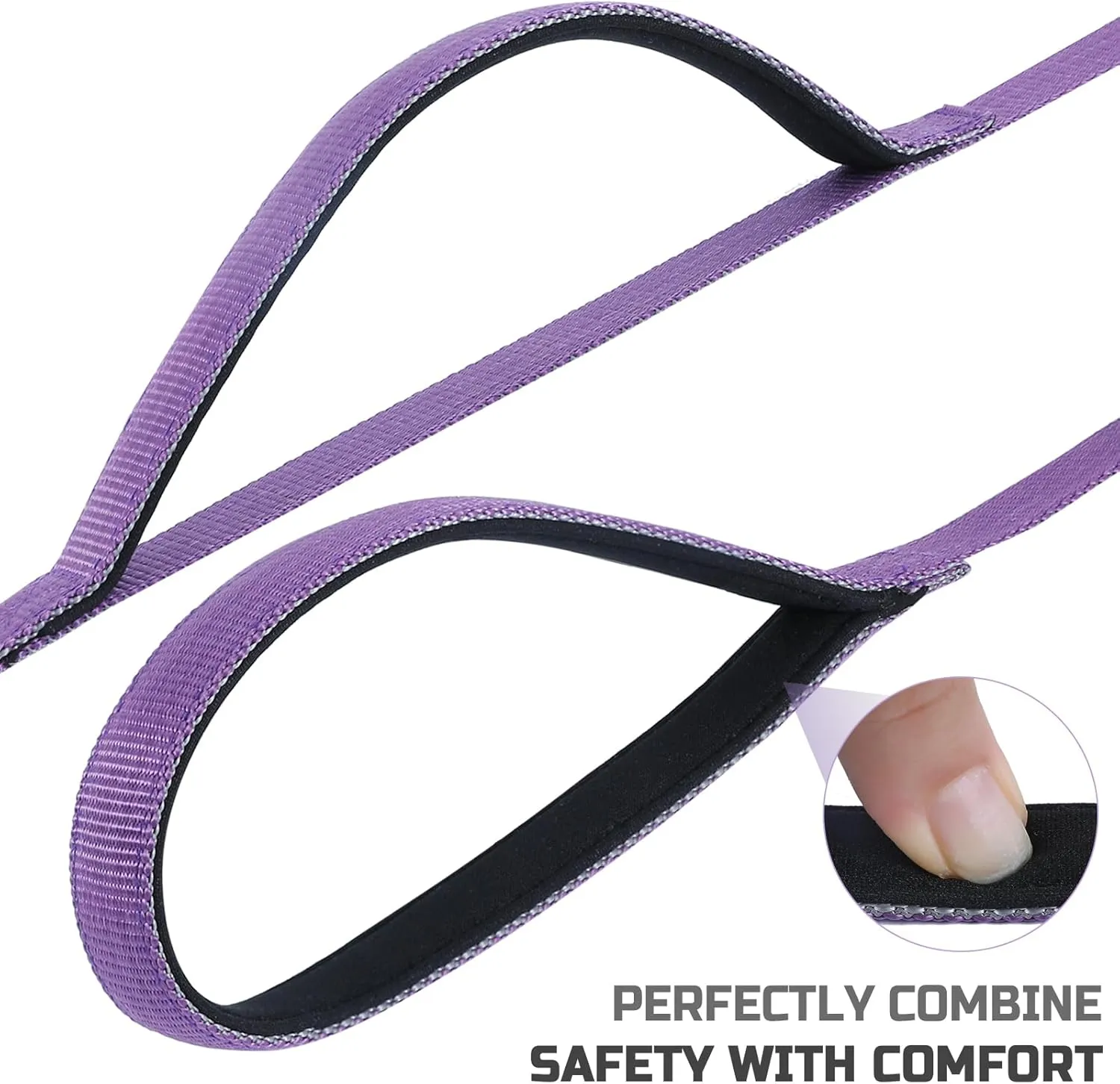 Bolux 5ft Dog Leash Heavy Duty, Training Rope Leash with 2 Padded Handle Service Pet Lead Chew Proof with Reflective for Traffic Control Safety, Perfect for Large Medium or Small Dog (Purple&Silver)