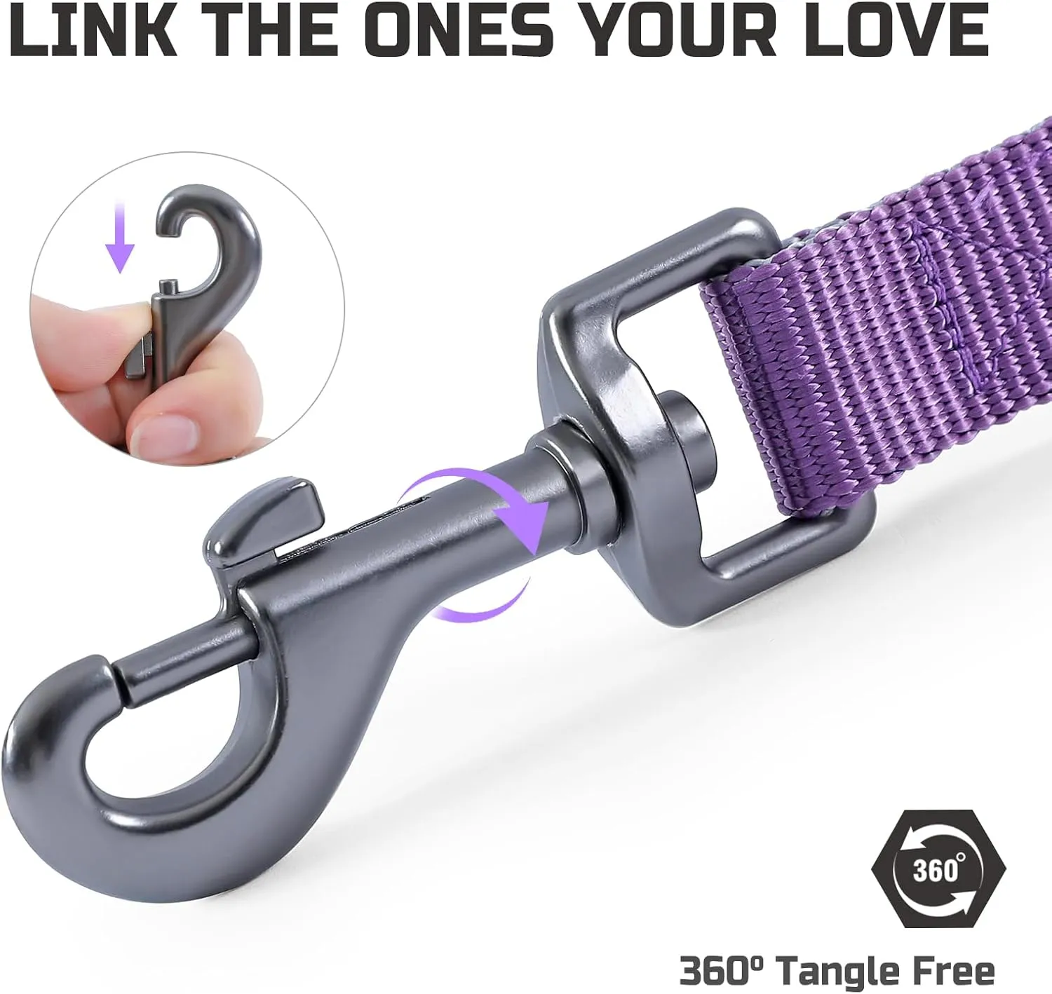 Bolux 5ft Dog Leash Heavy Duty, Training Rope Leash with 2 Padded Handle Service Pet Lead Chew Proof with Reflective for Traffic Control Safety, Perfect for Large Medium or Small Dog (Purple&Silver)