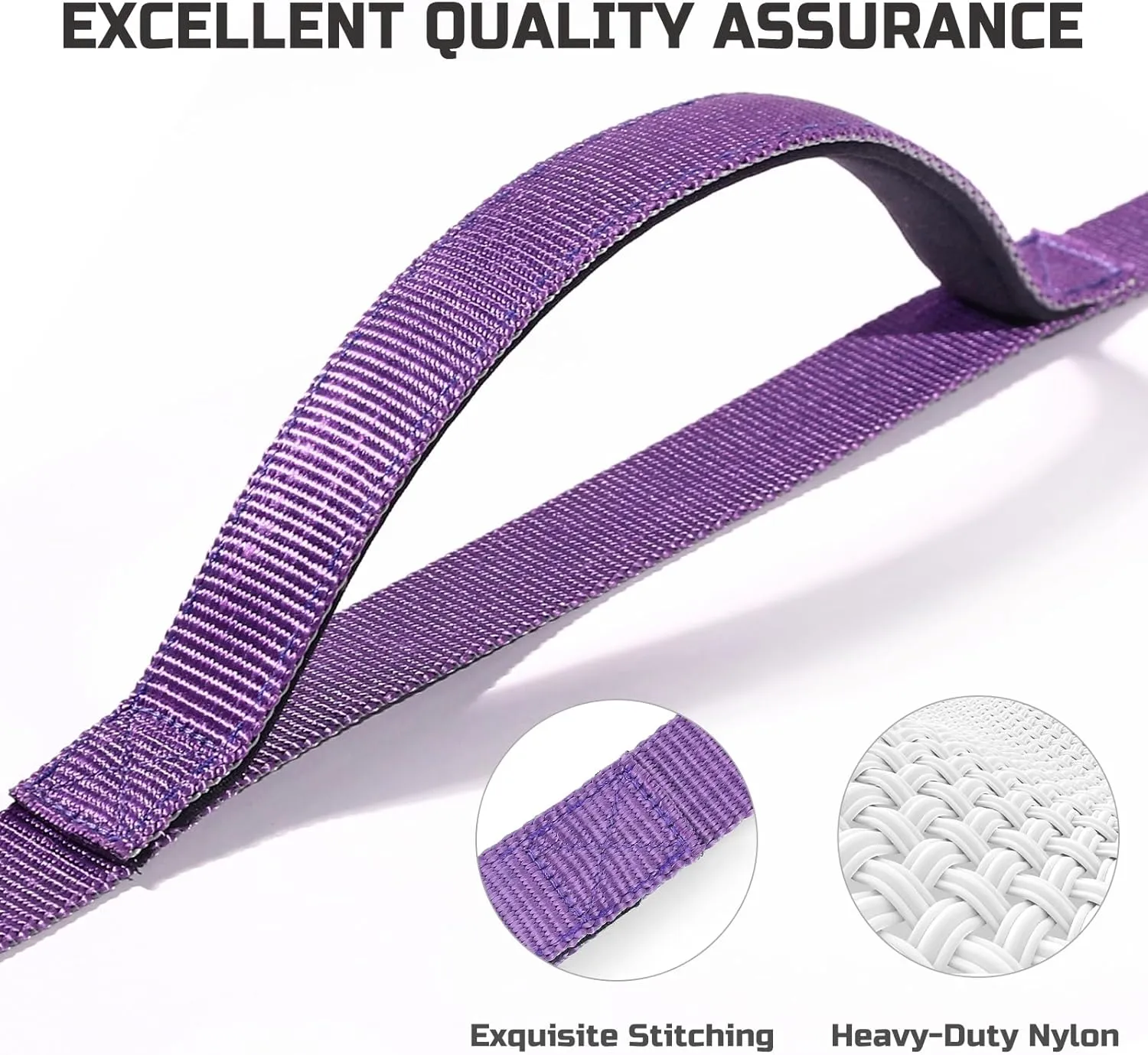 Bolux 5ft Dog Leash Heavy Duty, Training Rope Leash with 2 Padded Handle Service Pet Lead Chew Proof with Reflective for Traffic Control Safety, Perfect for Large Medium or Small Dog (Purple&Silver)