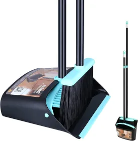 Broom with Dustpan Combo Set,Dust pan with Broom Combo Set,Standing Dustpan and Broom with 54 Long Handle for Indoor Lobby Office Kitchen Sweeping
