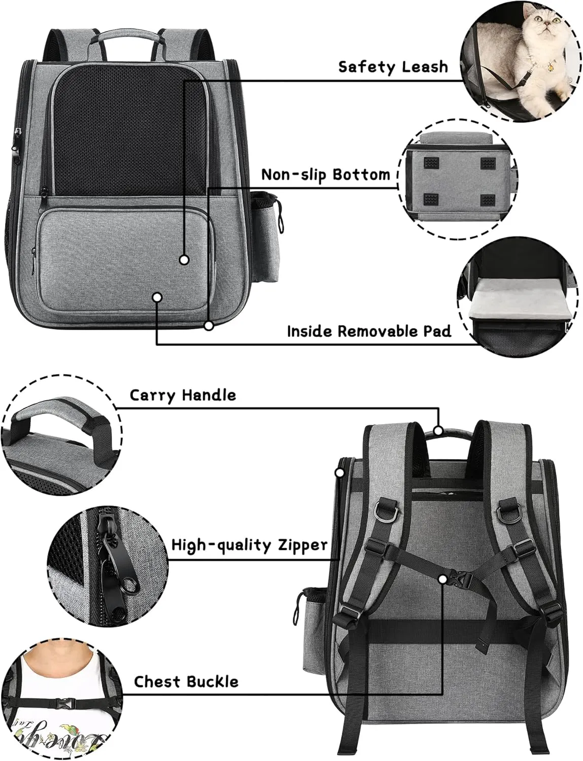 Cat Backpack Carrier, Expandable Pet Carrier Backpack Foldable Designed for Travel Airline-Approved,Breathable Mesh Dog Carrier Backpack for Small Cats Dogs Car,Outdoor,Hiking,Camping