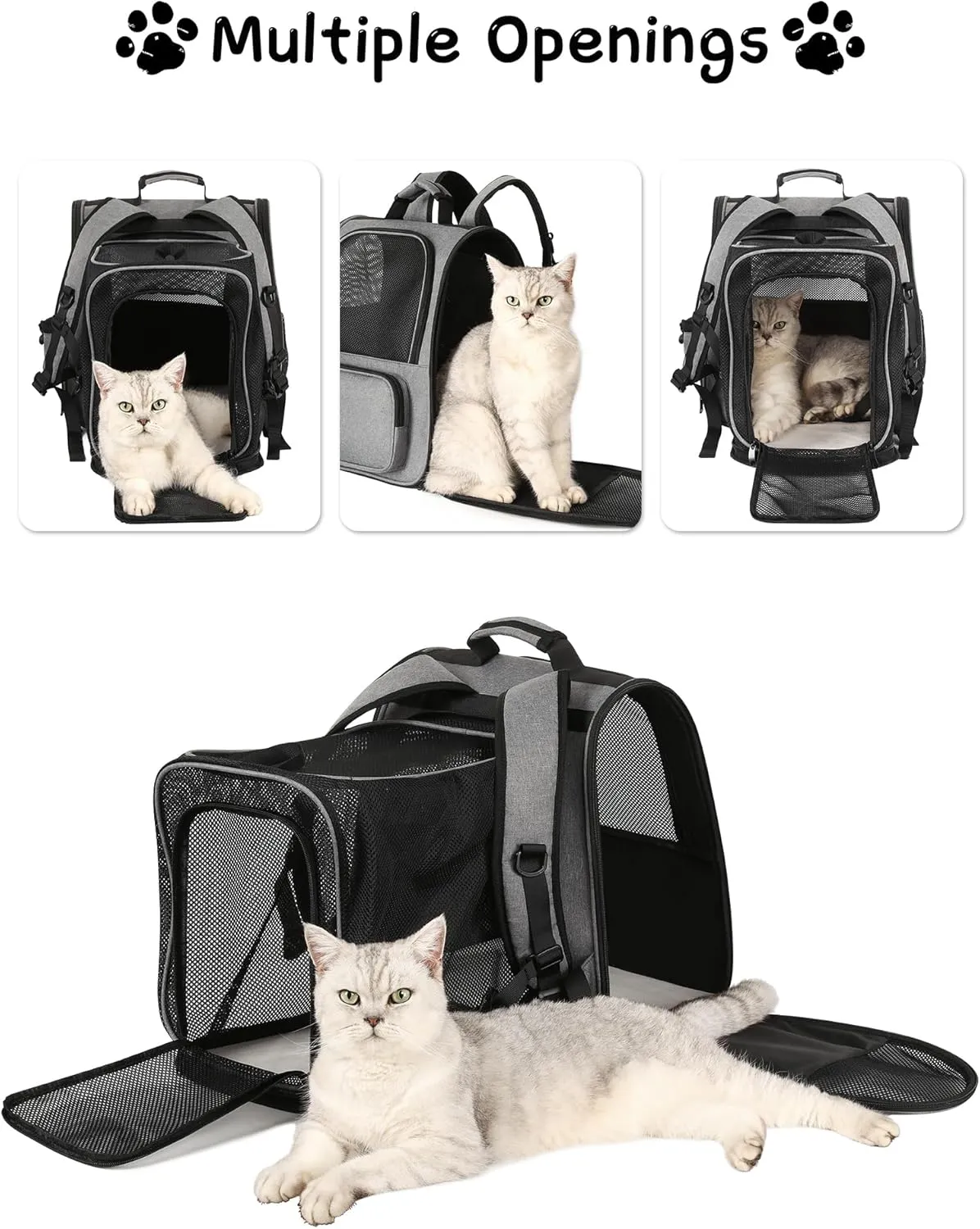 Cat Backpack Carrier, Expandable Pet Carrier Backpack Foldable Designed for Travel Airline-Approved,Breathable Mesh Dog Carrier Backpack for Small Cats Dogs Car,Outdoor,Hiking,Camping