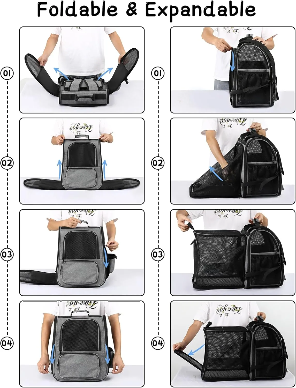 Cat Backpack Carrier, Expandable Pet Carrier Backpack Foldable Designed for Travel Airline-Approved,Breathable Mesh Dog Carrier Backpack for Small Cats Dogs Car,Outdoor,Hiking,Camping