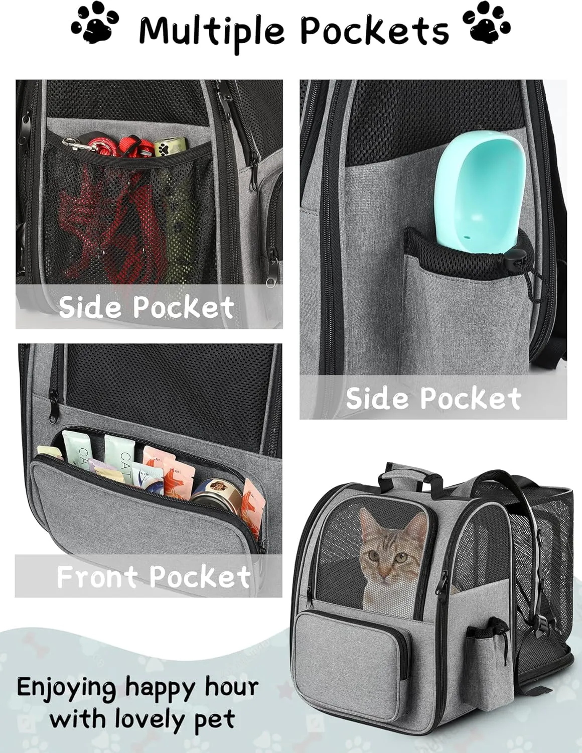 Cat Backpack Carrier, Expandable Pet Carrier Backpack Foldable Designed for Travel Airline-Approved,Breathable Mesh Dog Carrier Backpack for Small Cats Dogs Car,Outdoor,Hiking,Camping