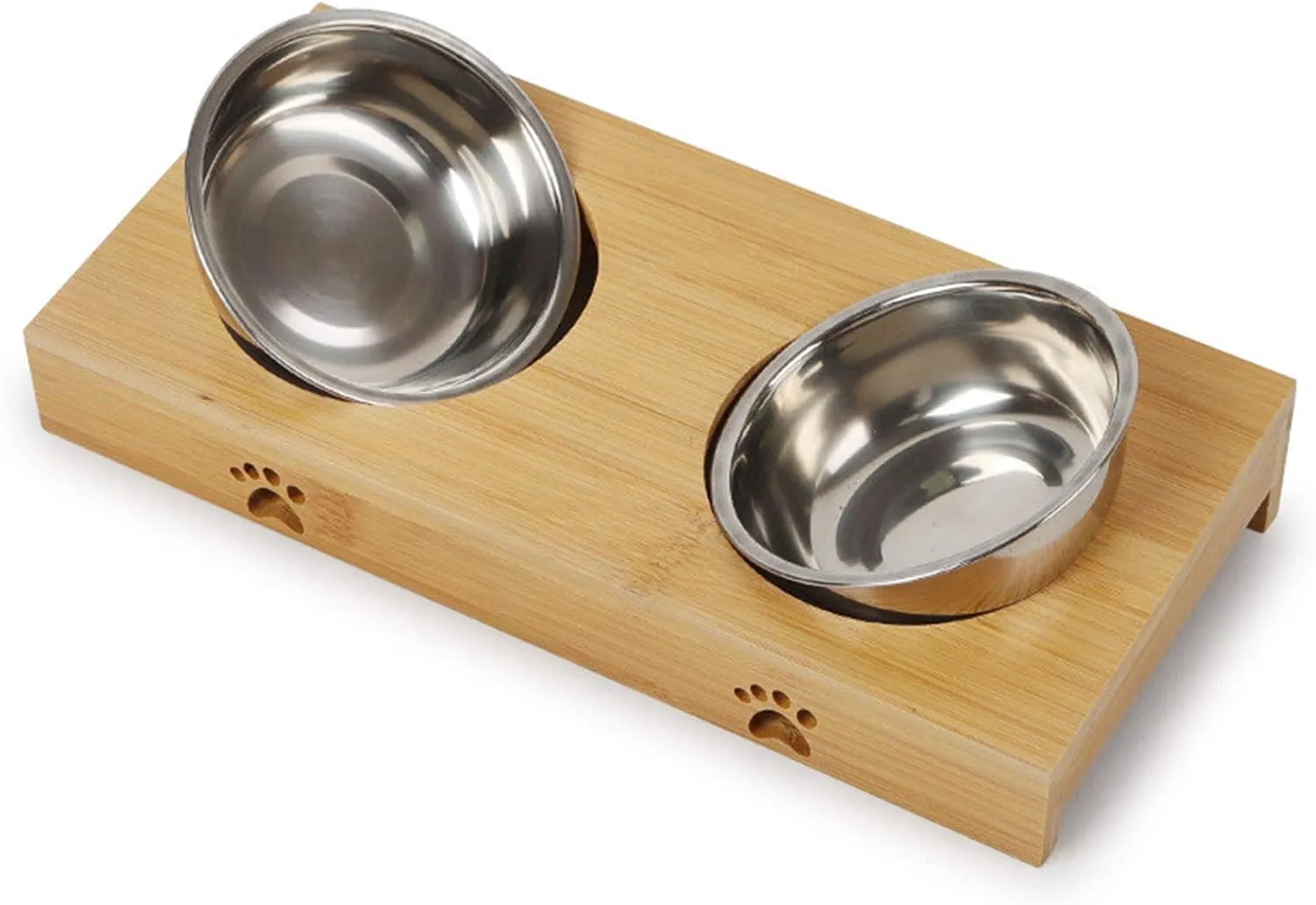 Cat Bowls,Elevated Bamboo Cat&Puppy Bowl for Food and Water,Raised Dog&Cat Feeder with Bamboo Stand with Stainless Steel/Ceramic Bowls,Cat Dishes Feeding Bowls,Anti-Slip Tilted Station