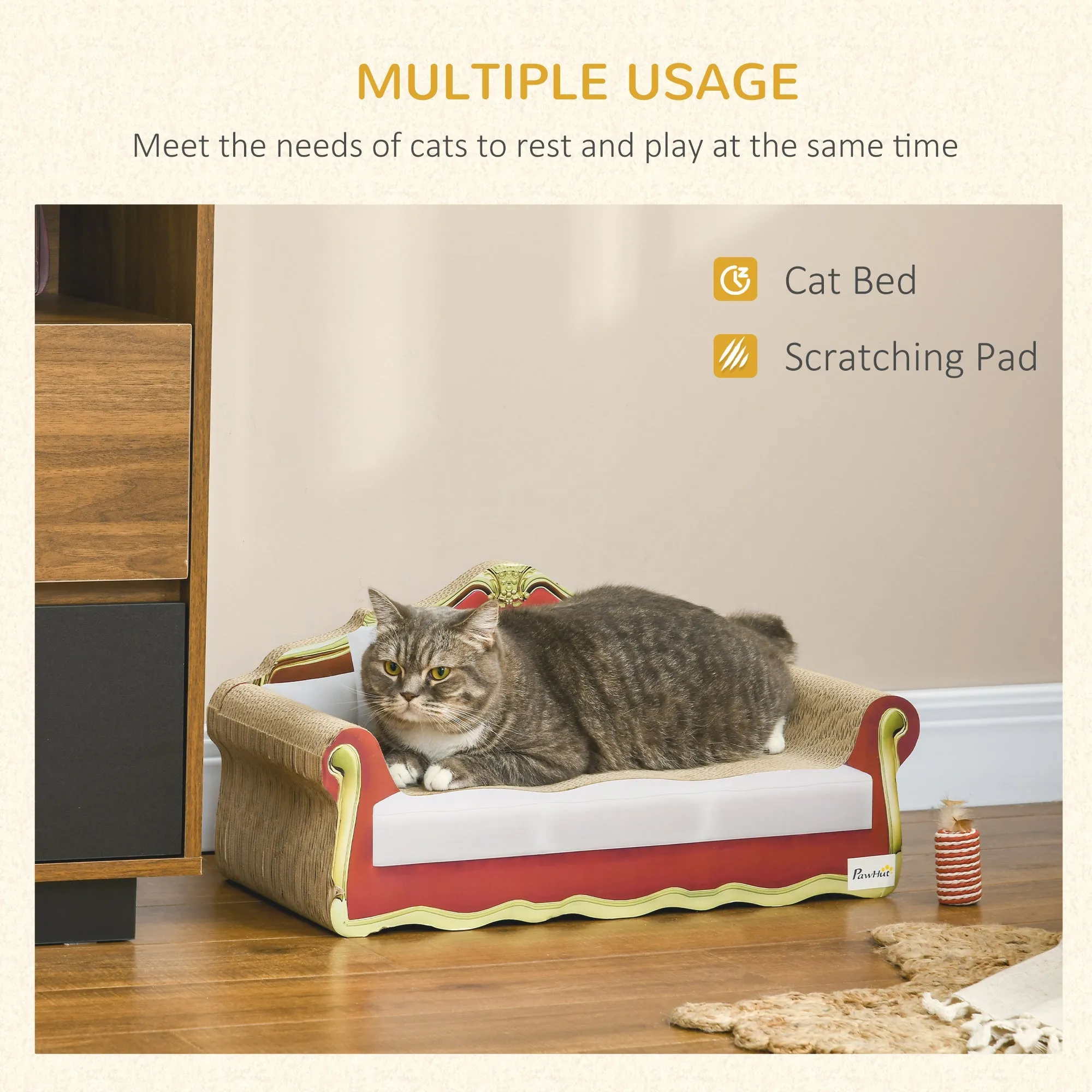 Cat Cardboard Scratcher Lounge Sofa Bed with Catnip 58 x 29.5 x 29cm