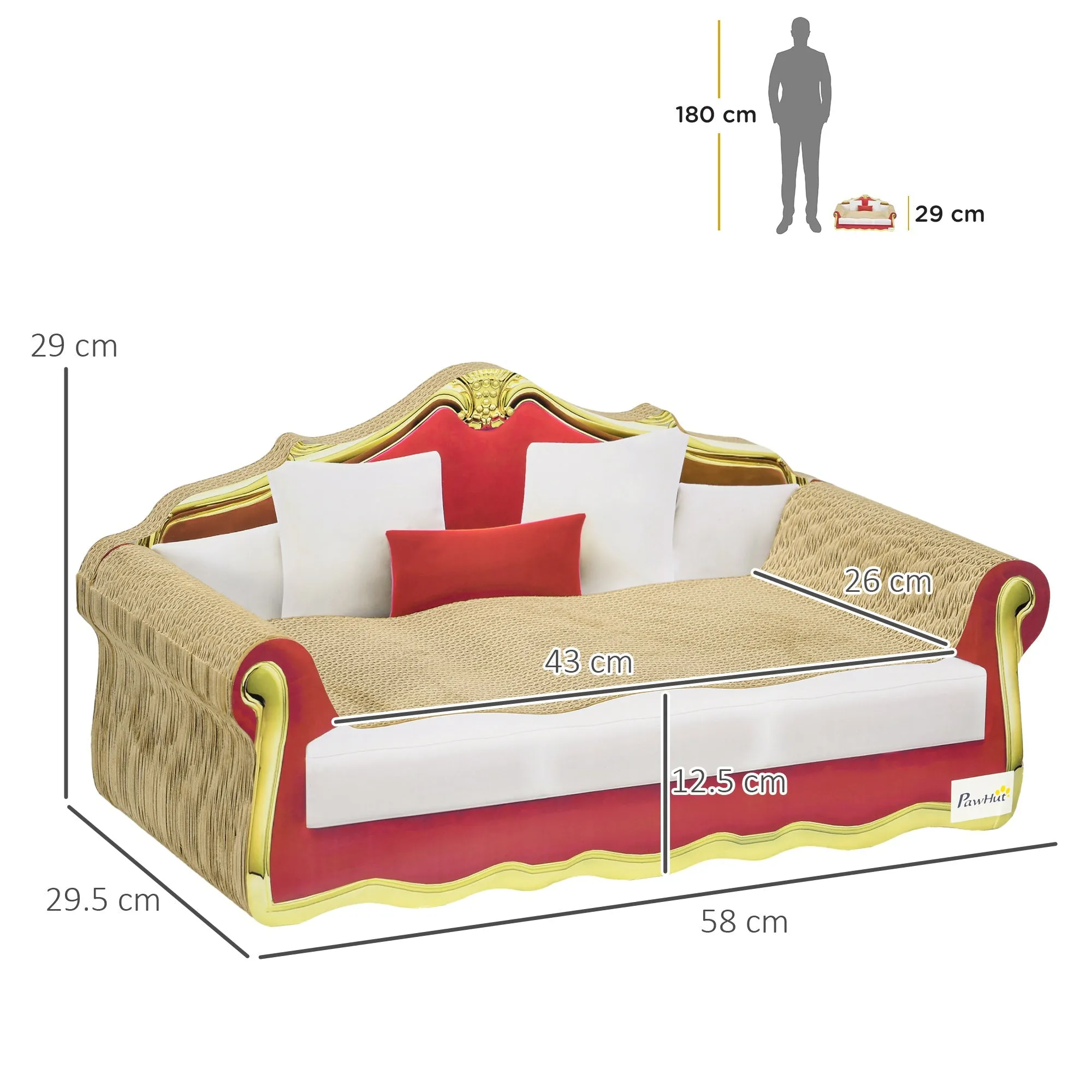 Cat Cardboard Scratcher Lounge Sofa Bed with Catnip 58 x 29.5 x 29cm