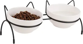 Cat Food Water Bowl Set, Double Ceramic Pet Bowls with 15Tilted Raised Stand, Elevated Feeding Station with Two Removable Bowls, Raised Cat Bowl, Anti Vomiting Pet Dish Feeder, Kitten and Small Dogs