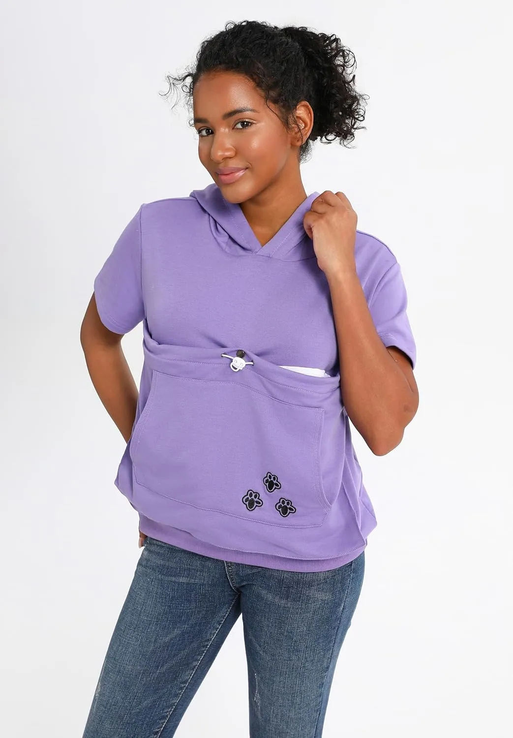 Cat Pouch Shirt Short Sleeve Kitten Puppy Holder Thin Hoodies Pet Carrier Sweatshirt for Women