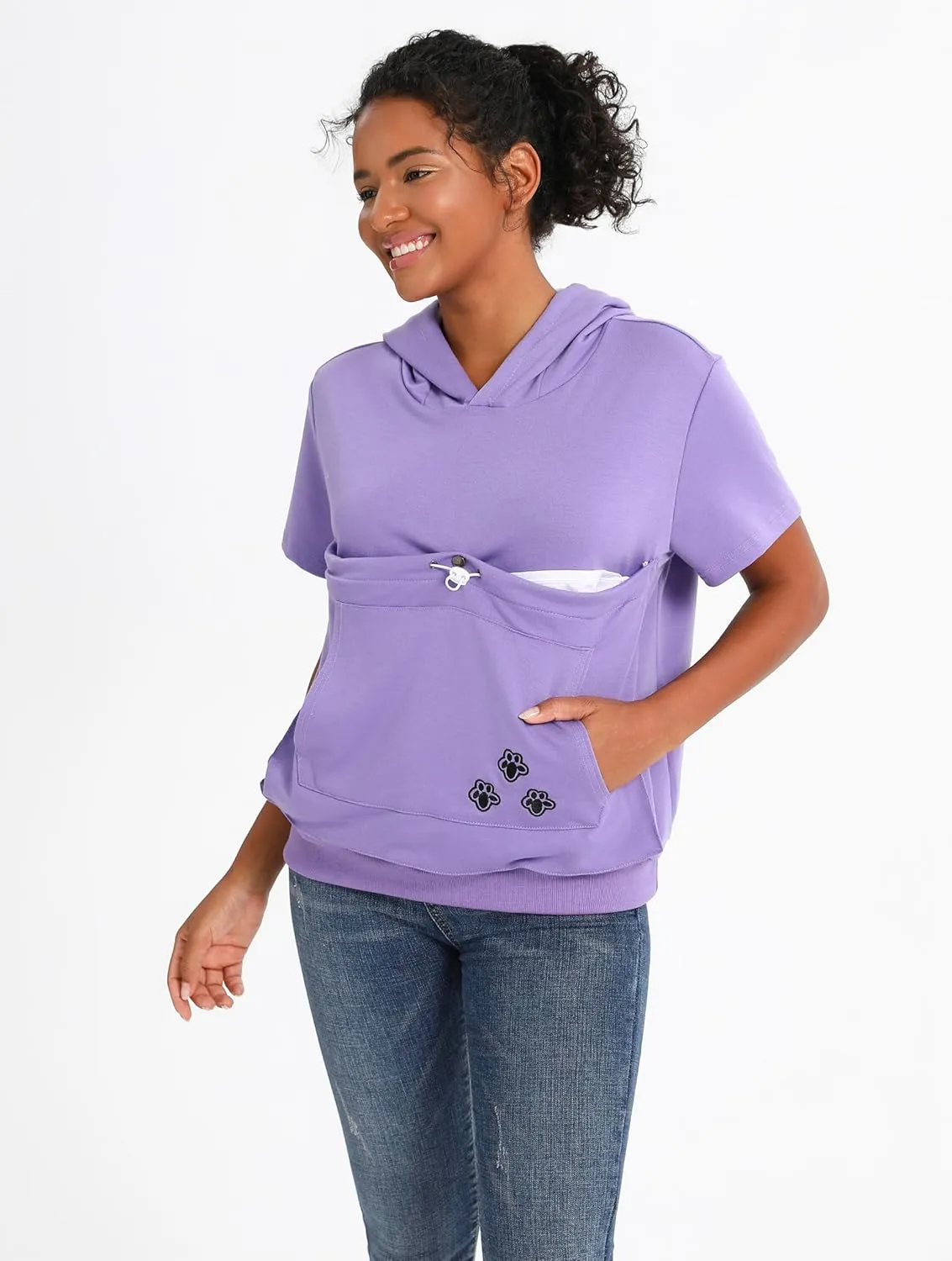 Cat Pouch Shirt Short Sleeve Kitten Puppy Holder Thin Hoodies Pet Carrier Sweatshirt for Women