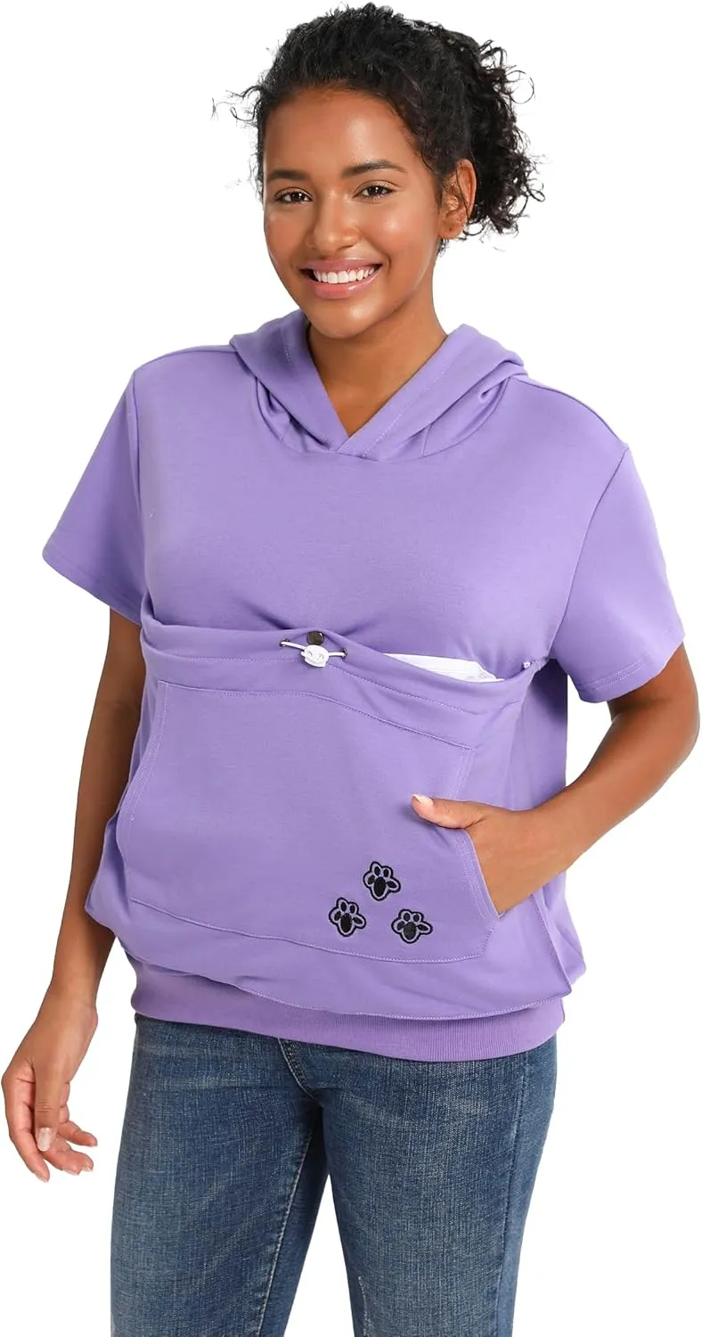 Cat Pouch Shirt Short Sleeve Kitten Puppy Holder Thin Hoodies Pet Carrier Sweatshirt for Women