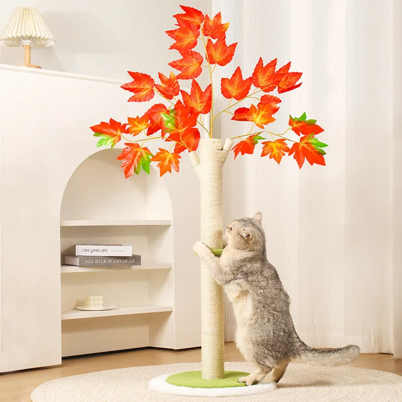 Cat Scratching Tree with Autumn Leaves