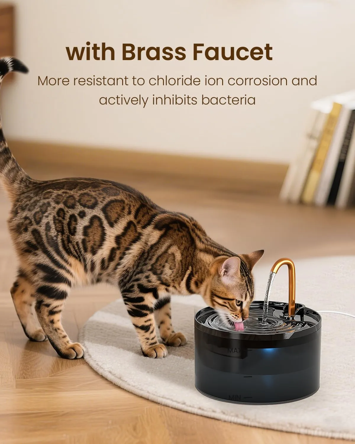 Cat Water Fountain, 2.1L Cat Fountains for Drinking with Copper Faucet, MISFANS-Designed Pump & Filter, Plastic Automatic Pet Water Fountain Bowl & Dispenser with 6-Pack Replaceable Filters