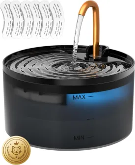Cat Water Fountain, 2.1L Cat Fountains for Drinking with Copper Faucet, MISFANS-Designed Pump & Filter, Plastic Automatic Pet Water Fountain Bowl & Dispenser with 6-Pack Replaceable Filters