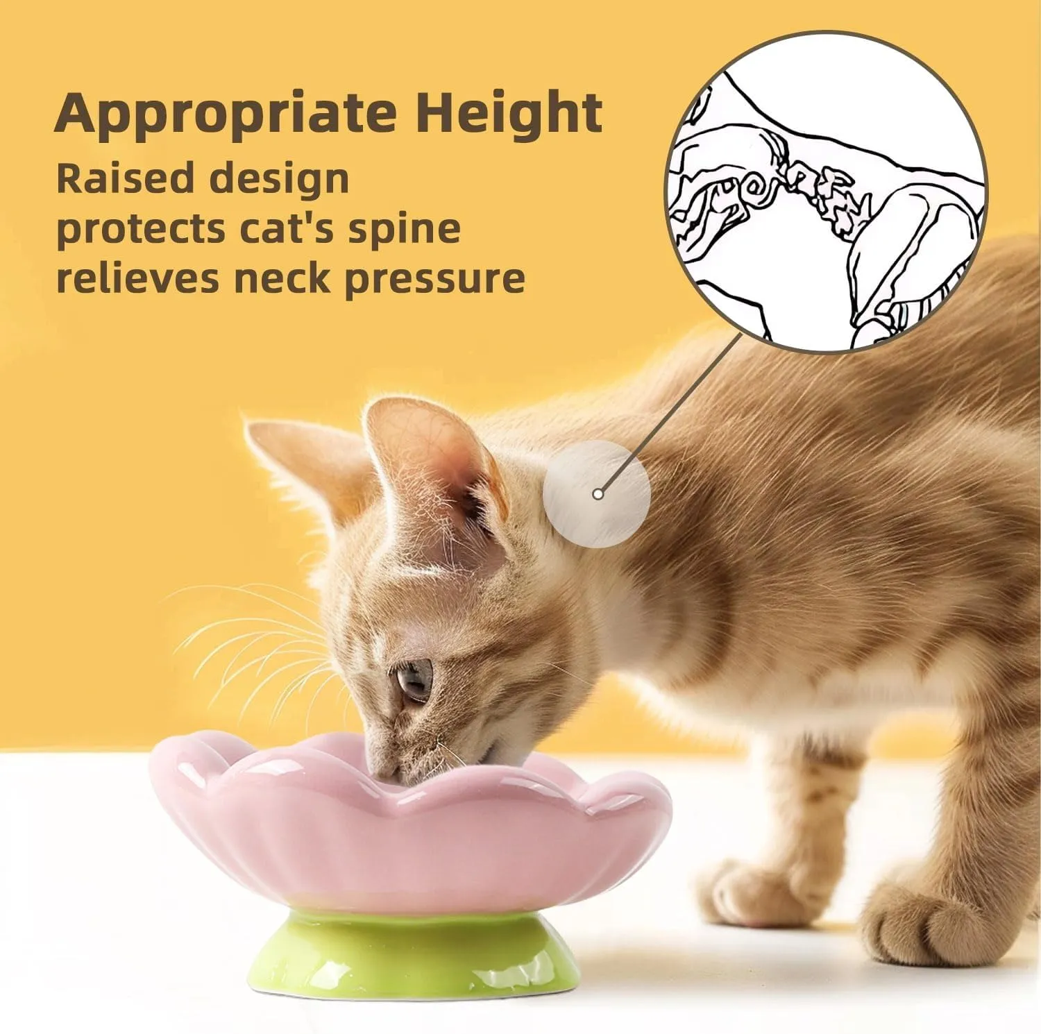 Ceramic Raised Cat Bowl, Pink Elevated Cat Food Bowls for Food and Water Protecting Spine and Whisker friendly,Tulip Shape Cute Cat Feeder Dish for Indoor Cats and Small Dogs(Height 3.3 inch)