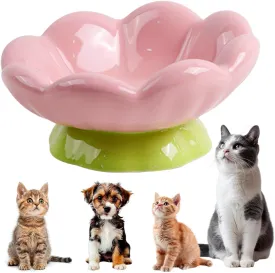Ceramic Raised Cat Bowl, Pink Elevated Cat Food Bowls for Food and Water Protecting Spine and Whisker friendly,Tulip Shape Cute Cat Feeder Dish for Indoor Cats and Small Dogs(Height 3.3 inch)