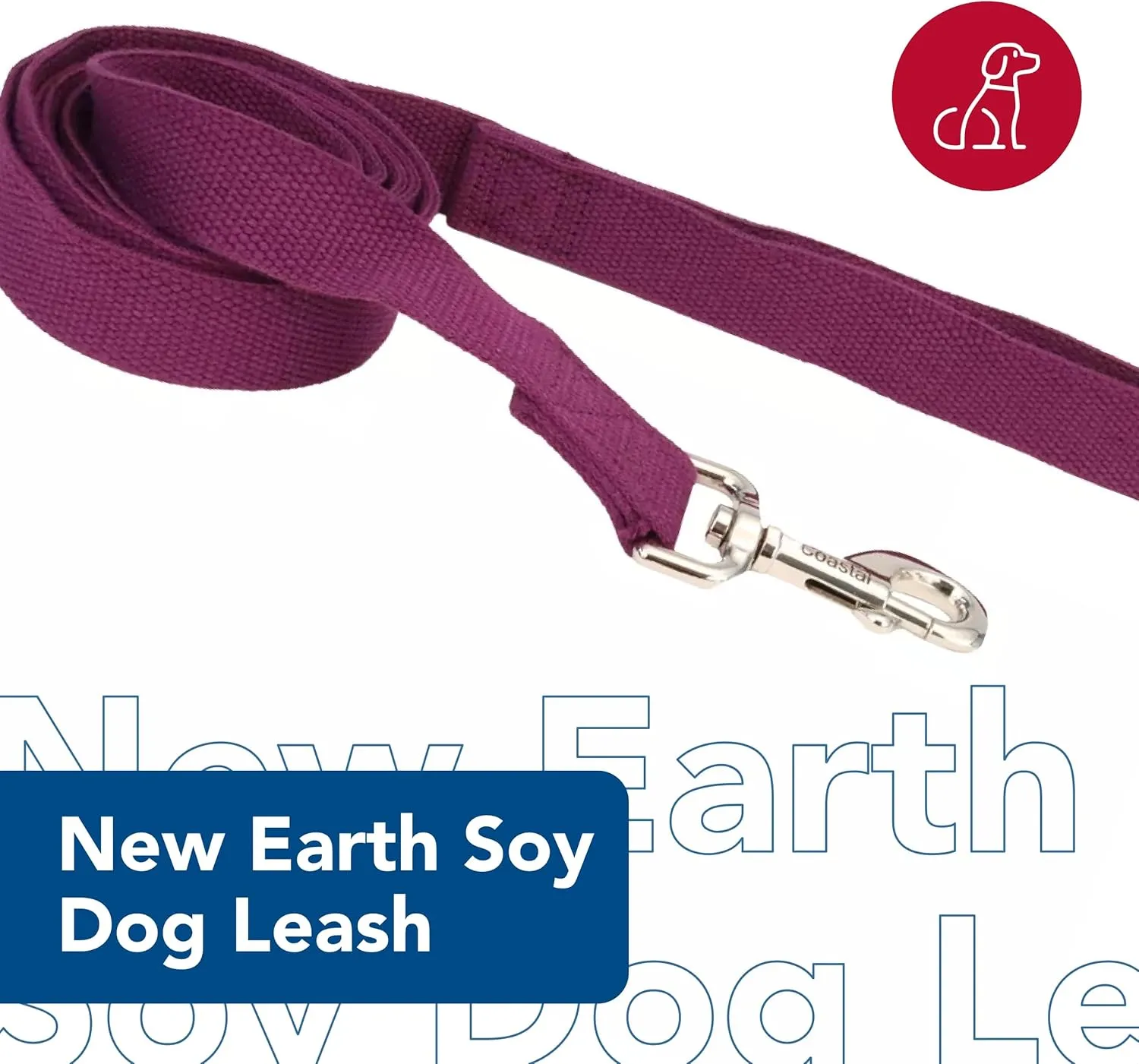 Coastal - New Earth Soy - Dog Leash, Cranberry, 5/8" x 06'