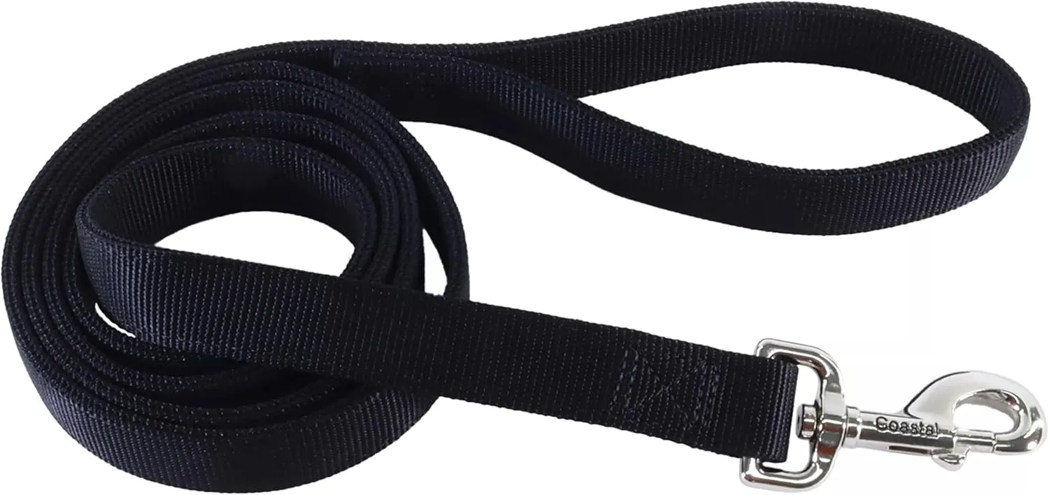 Coastal Pet Double-Ply Dog Leash - Bolt Snap Attachment to Collars and Harnesses - Nylon Dog Walking Leash for Small, Medium and Large Dogs - Black - 1" x 6'
