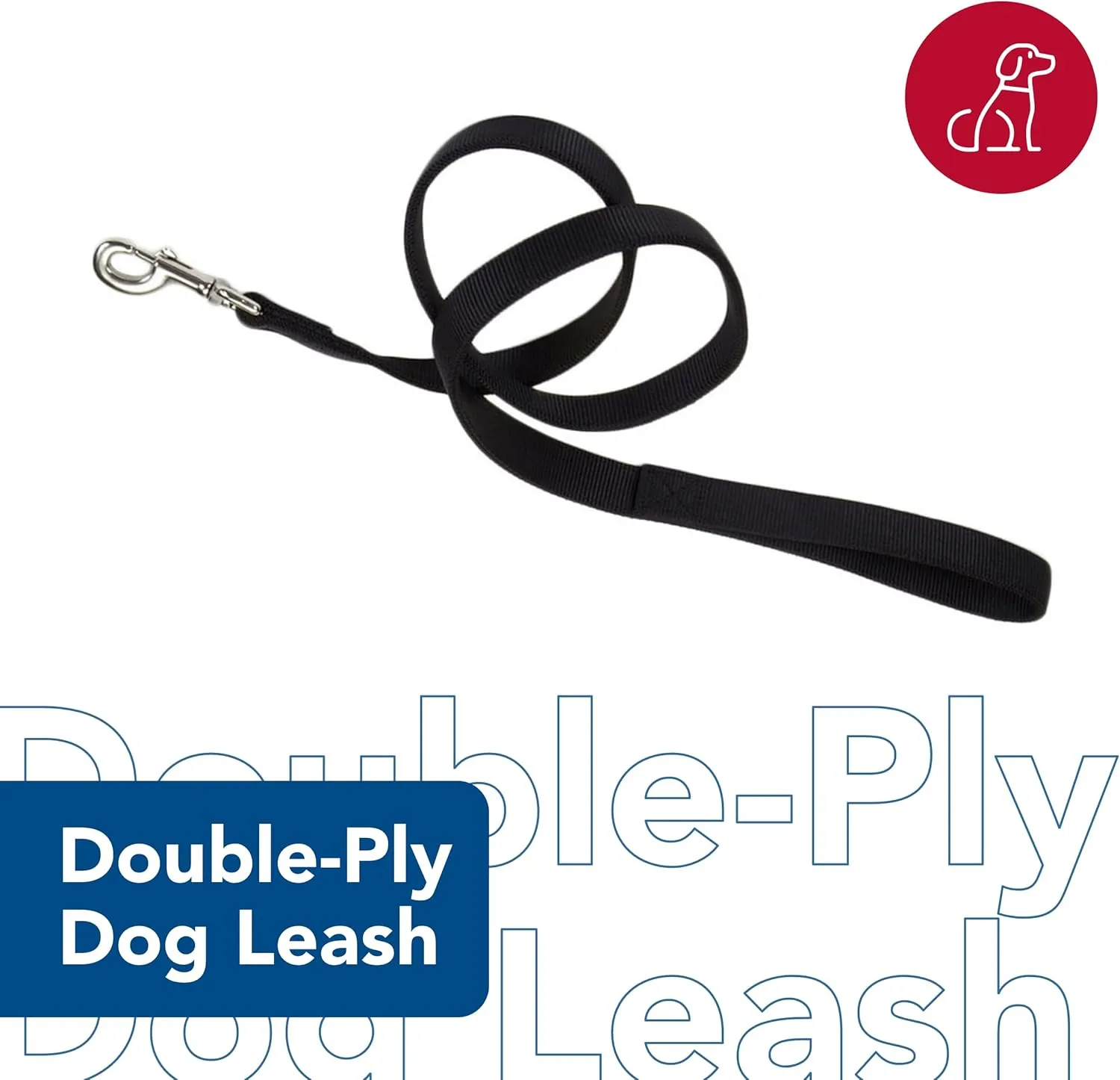 Coastal Pet Double-Ply Dog Leash - Bolt Snap Attachment to Collars and Harnesses - Nylon Dog Walking Leash for Small, Medium and Large Dogs - Black - 1" x 6'