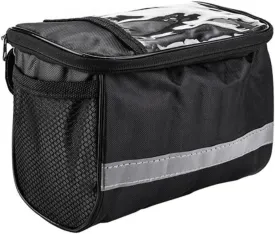 Collapsible Bike Basket, Large Capacity Bike Handlebar Bag, Multi-Purpose Detachable Bicycle Front Basket, Front Storage Bag With Reflective Strip for Shopping Commuter Pet Camping Outdoor black