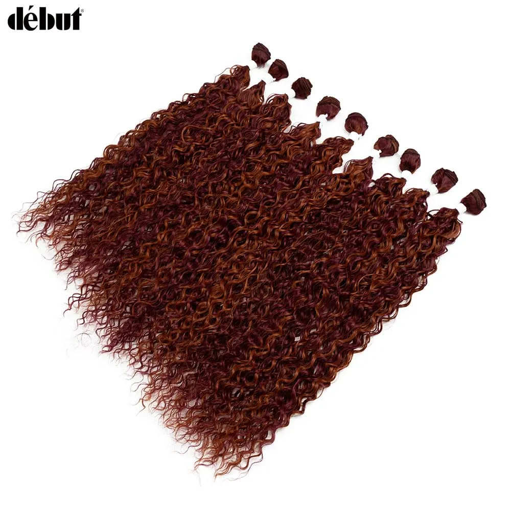 DBUT Water Wave 9 Bundles Synthetic Hair Weave Curly Hair High Temperature Fiber Bio Protein Hair 9pcs 22 24 26 Inch 320g for Full Head Highlight Dark Red with Ginger