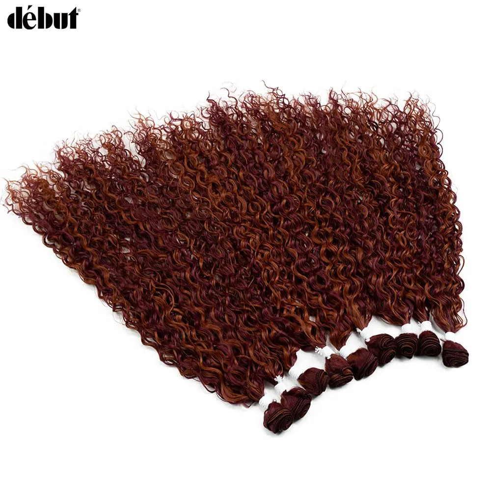 DBUT Water Wave 9 Bundles Synthetic Hair Weave Curly Hair High Temperature Fiber Bio Protein Hair 9pcs 22 24 26 Inch 320g for Full Head Highlight Dark Red with Ginger