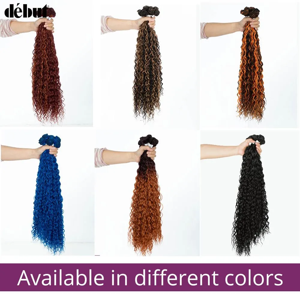DBUT Water Wave 9 Bundles Synthetic Hair Weave Curly Hair High Temperature Fiber Bio Protein Hair 9pcs 22 24 26 Inch 320g for Full Head Highlight Dark Red with Ginger