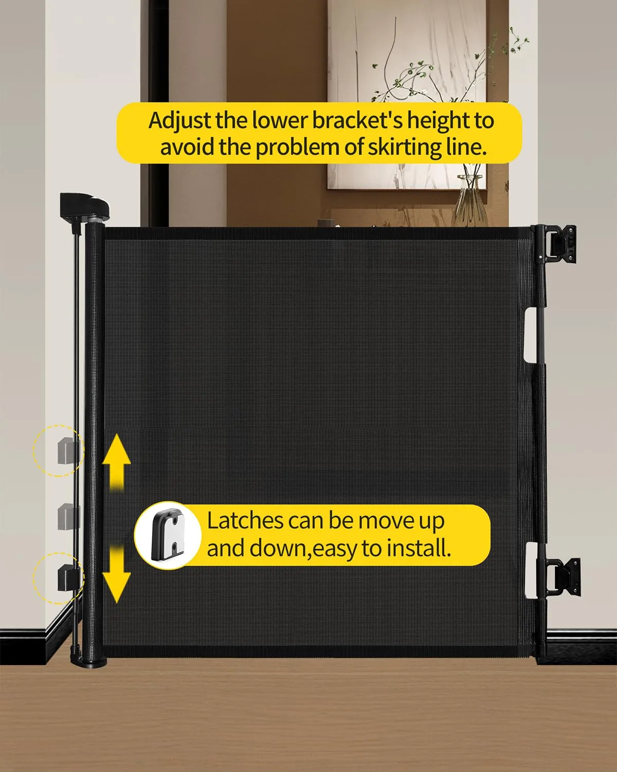 DEAR LOV Retractable Baby Gate, Mesh Baby Gate or Mesh Dog Gate, 33" Tall, Extends up to 55" Wide, Child Safety Gate for Doorways, Stairs, Hallways, Indoor/Outdoor (33"x55",Black)