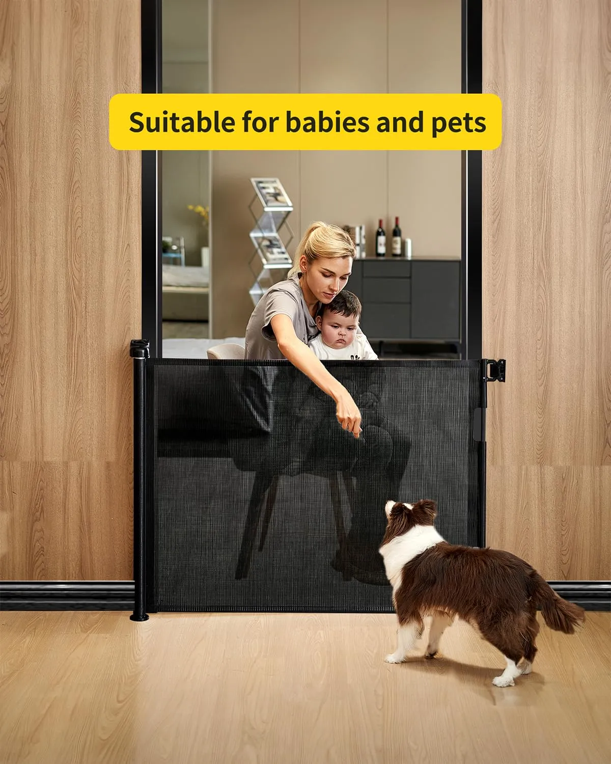 DEAR LOV Retractable Baby Gate, Mesh Baby Gate or Mesh Dog Gate, 33" Tall, Extends up to 55" Wide, Child Safety Gate for Doorways, Stairs, Hallways, Indoor/Outdoor (33"x55",Black)
