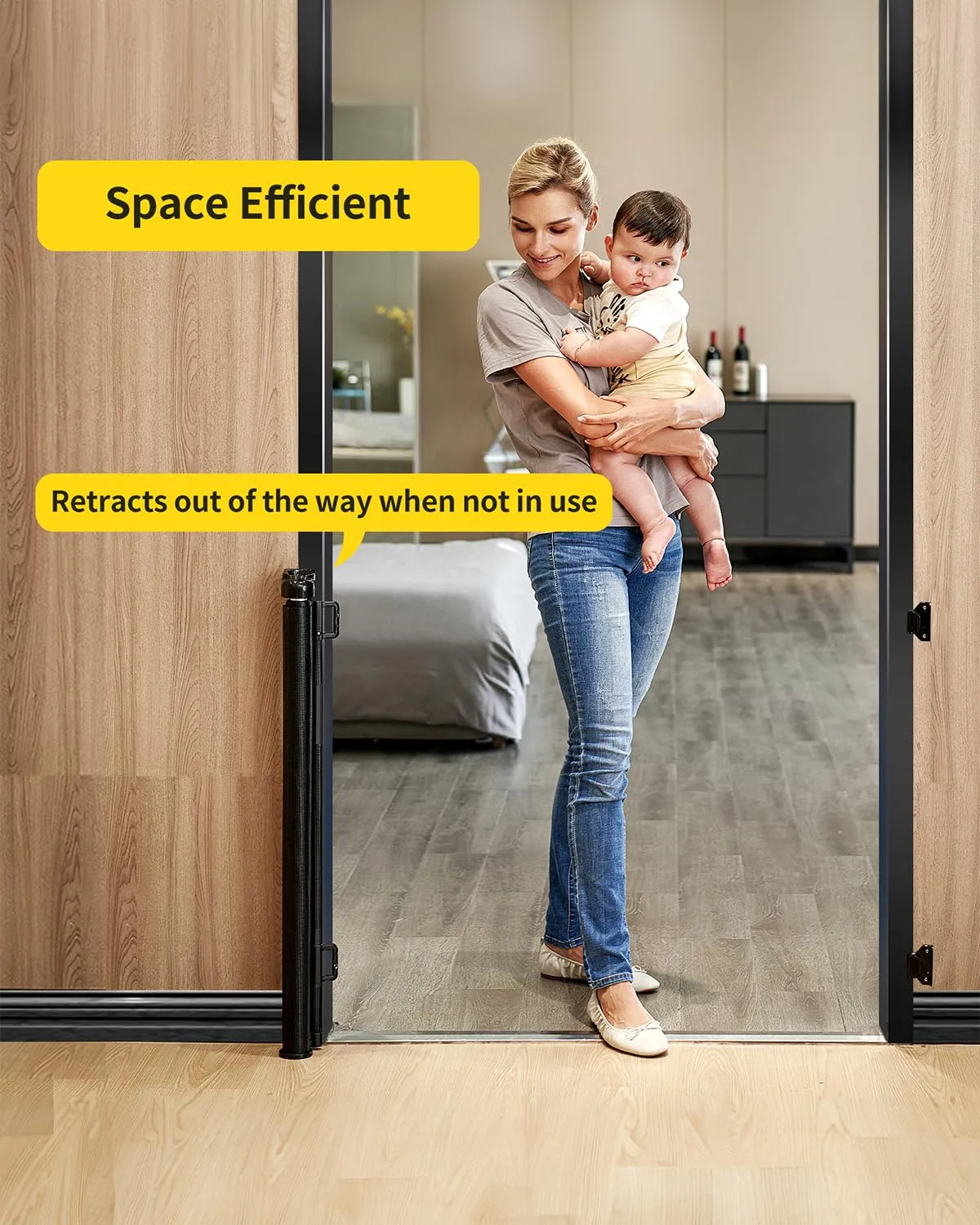 DEAR LOV Retractable Baby Gate, Mesh Baby Gate or Mesh Dog Gate, 33" Tall, Extends up to 55" Wide, Child Safety Gate for Doorways, Stairs, Hallways, Indoor/Outdoor (33"x55",Black)