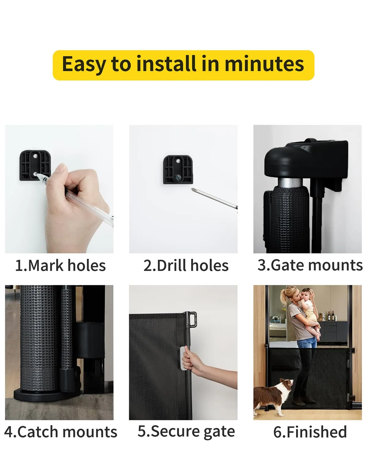 DEAR LOV Retractable Baby Gate, Mesh Baby Gate or Mesh Dog Gate, 33" Tall, Extends up to 55" Wide, Child Safety Gate for Doorways, Stairs, Hallways, Indoor/Outdoor (33"x55",Black)