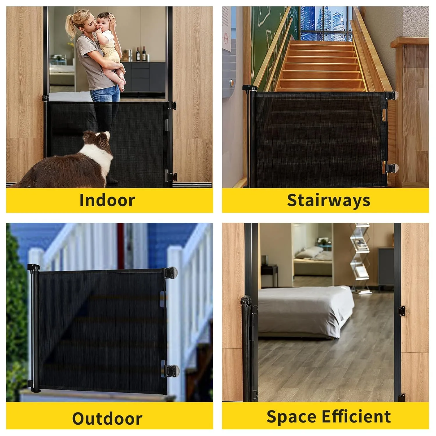 DEAR LOV Retractable Baby Gate, Mesh Baby Gate or Mesh Dog Gate, 33" Tall, Extends up to 55" Wide, Child Safety Gate for Doorways, Stairs, Hallways, Indoor/Outdoor (33"x55",Black)