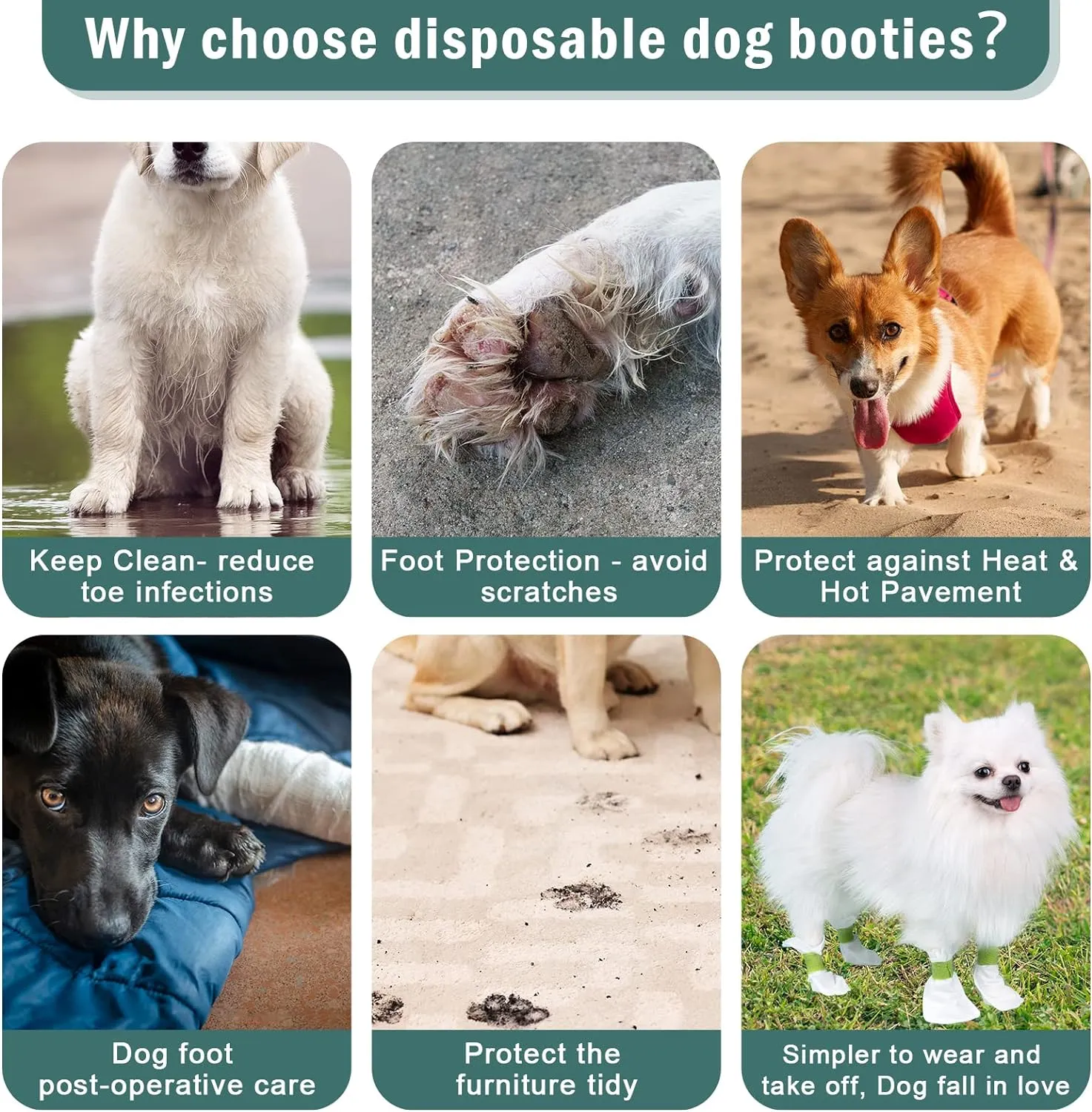 Disposable Waterproof Dog Booties for Paw Protection, Dog Paw Socks Protector for Small Medium Dogs, Puppy Shoes with Adjustable Straps for Floors
