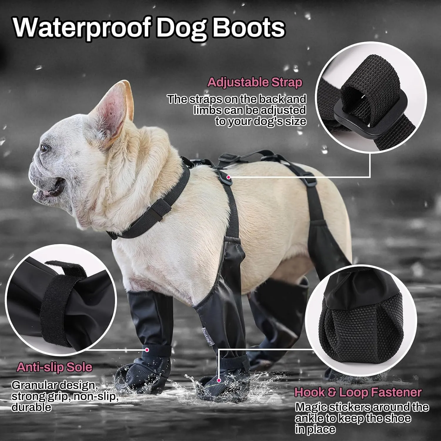 Dog Boots Waterproof for Winter - Anti-Slip Paw Shoes for Snow & Rain | Non-Slip Reflective Pet Boots with Adjustable Straps, Small/Medium Dogs